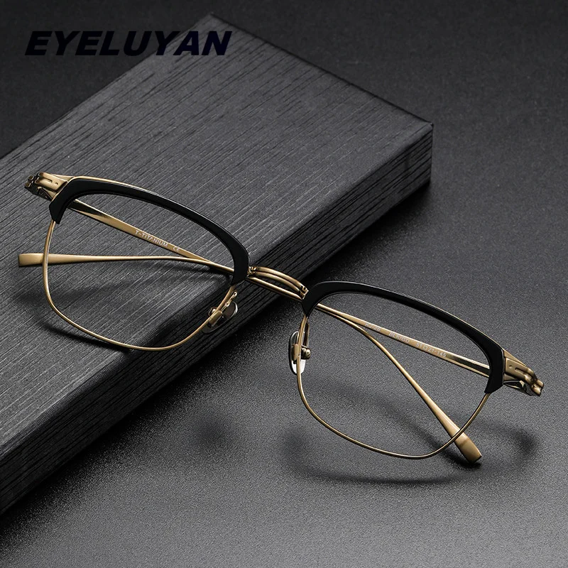 Pure Titanium Business Glasses Frame Men Fashion Square Rim Optical Gold Eyeglasses Spectacle Prescription Myopia Eyewear