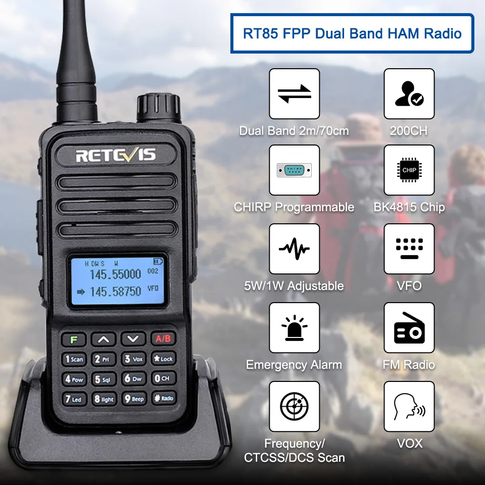 Топ! Рация RT85 Ham двусторонние радиостанции 5 Вт рации VHF UHF двухдиапазонная любительская портативная радиостанция HT для охоты