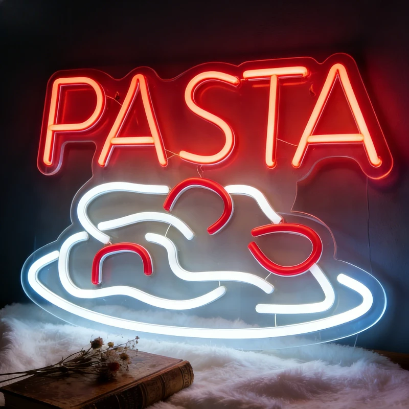 PASTA Noodle Plate Dimmable LED Neon Sign USB Wall Light for Italian Pasta Restaurant Food Stall Kitchen Wall Decor Opening Gift