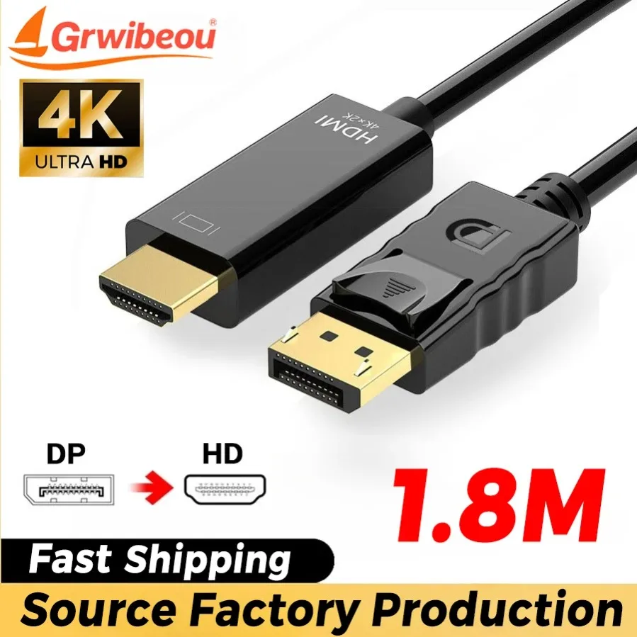

4K 1.8M DisplayPort To HDMI-compatible Cable DP TO HD Adapter DispalyPort DP To HDMI-compatible Converter for Projector Monitor