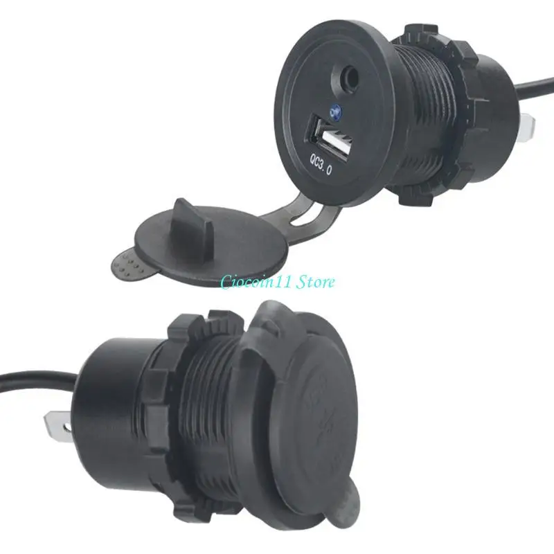 Y1UB Universal Car Panel Mount Cable USB and 3.5mm Car Dashboard Flush Mount AUX Extension Cable with LED