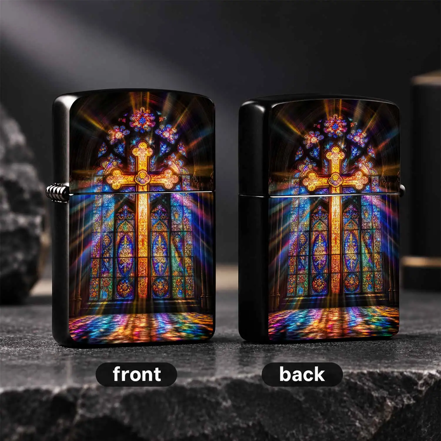 Church Stained Glass Cross Light Art Pattern Portable Ignition Tool, Retro Creative Trendy Decor Item, Suitable For Multiple Daily Scenarios, Exquisite Printing Craft, Durable And Aesthetic, Practical Unique Carry-On Gift For Friends And Ho