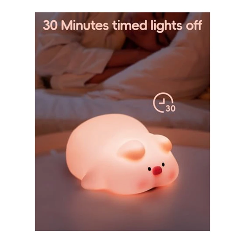 Piggy Night Light,Piggy Cute Lamp 30 Minutes Timer Nightlight Pink Silica Gel For Room