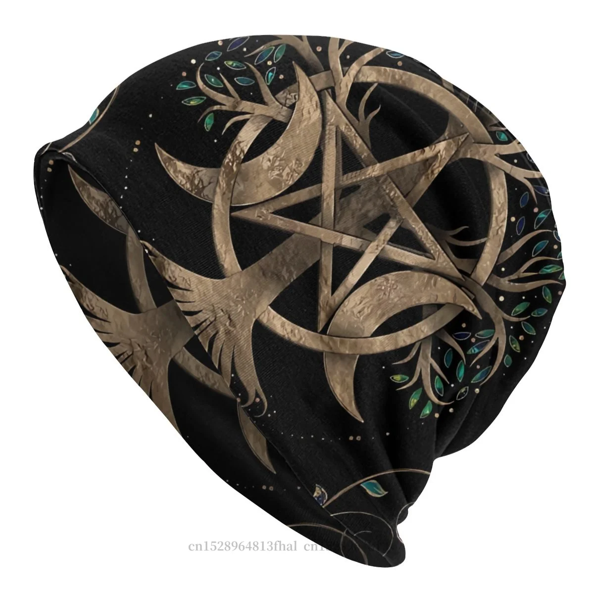 Tree Of Life Pentagram Moon Ornament Bonnet Homme Outdoor Skullies Beanies Hat Triple Moon Art For Men Women Cotton Hats