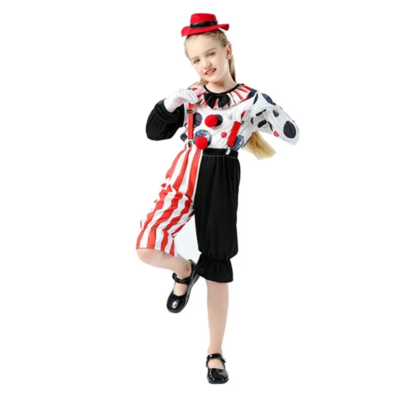 เด็กภาพยนตร์ Clown เครื่องแต่งกายสําหรับเด็กผู้หญิงตลก COSPLAY Performance ชุด Circus Magician ชุด Carnival ฮาโลวีนเครื่องแต่งกาย