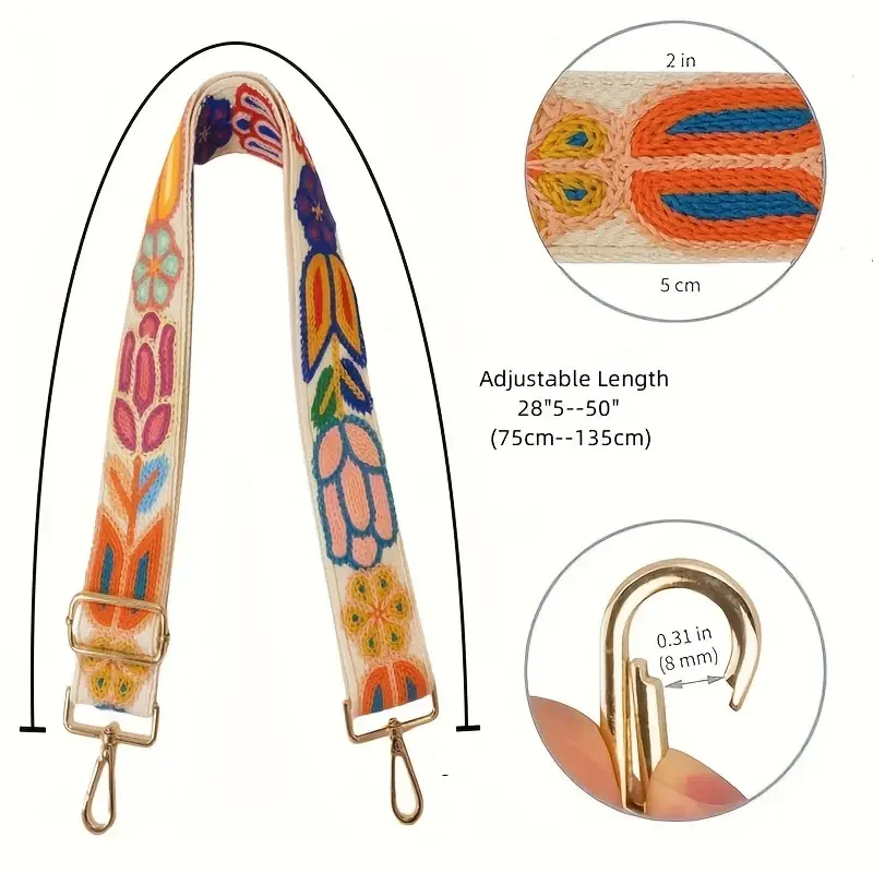1/2/5pcs Bohemian Embroidered Bag Strap Adjustable Wide Nylon Shoulder Strap for Crossbody Bag Handbag Backpack Guitar Style