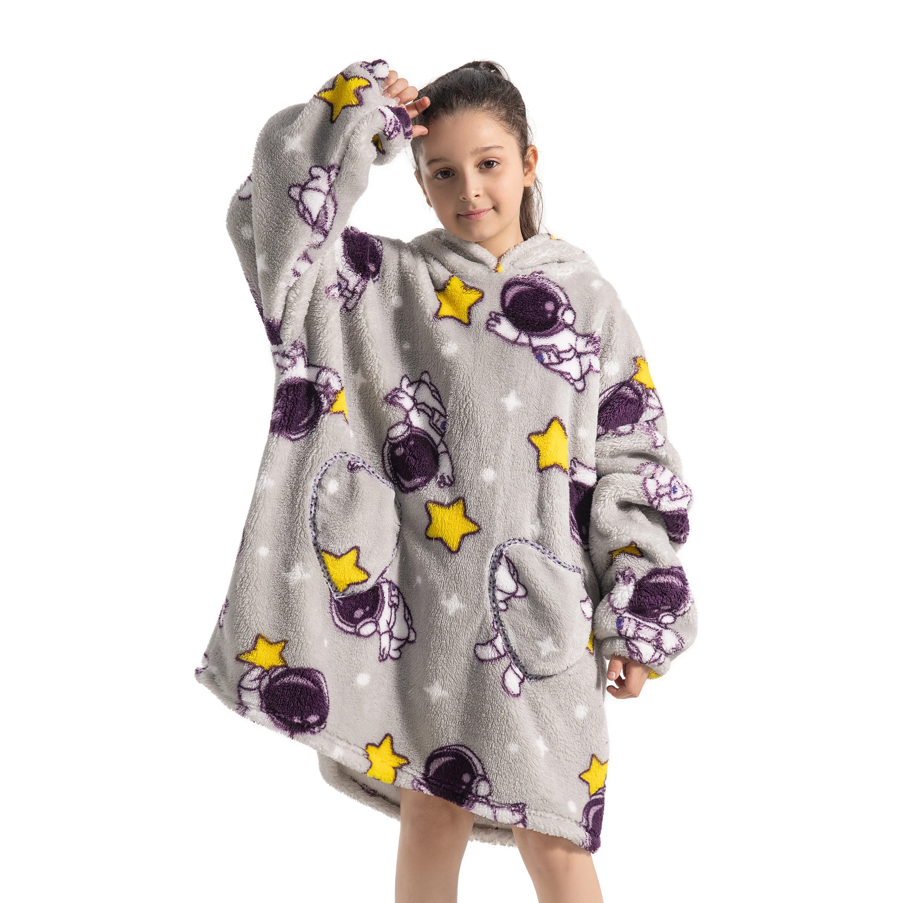 Winter Blanket Sweatshirts Warm Thick Wearable Blanket Hoodie Fleece Fluffy Cozy Hoodie for Babys Kids Adults Oversized for All