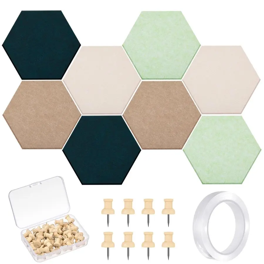 

Pcs Hexagon Cork Board for Walls with 50 Wooden Push Pins 12x10 in Felt DIY Tiles Notice with Nano Tape Hanging Bulletin Board f