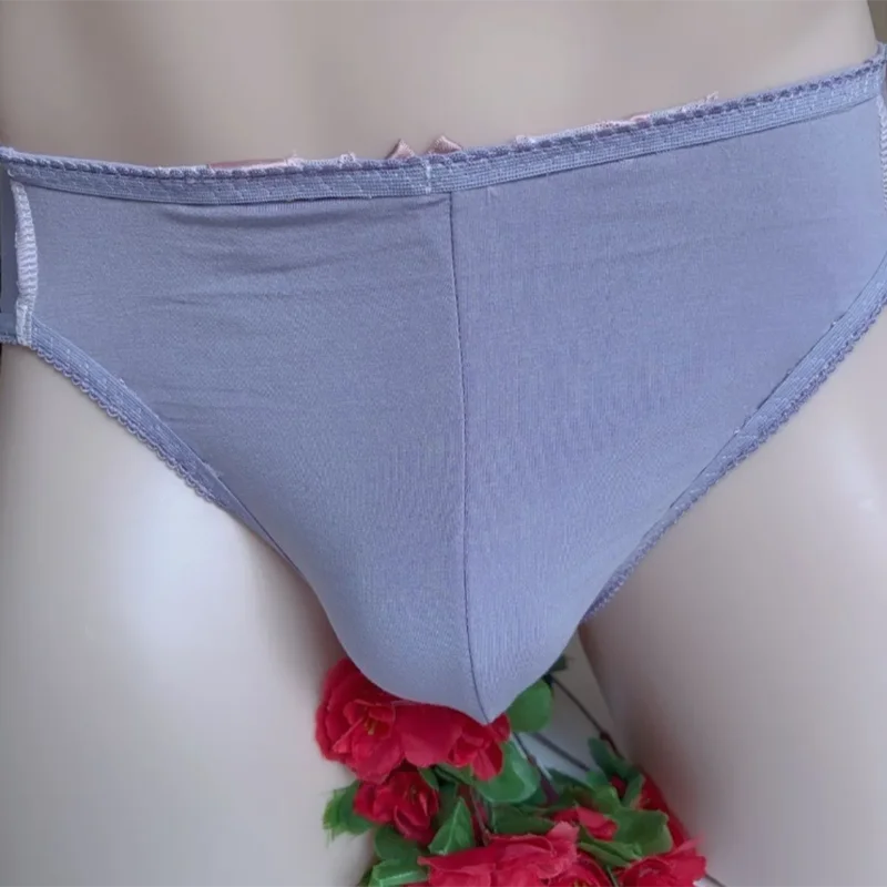 Men's Underwear Cute Bow Lace Sissy Briefs Cross-dressing Mid Waist Soft Comfortable Breathable Convex Pouch Panties