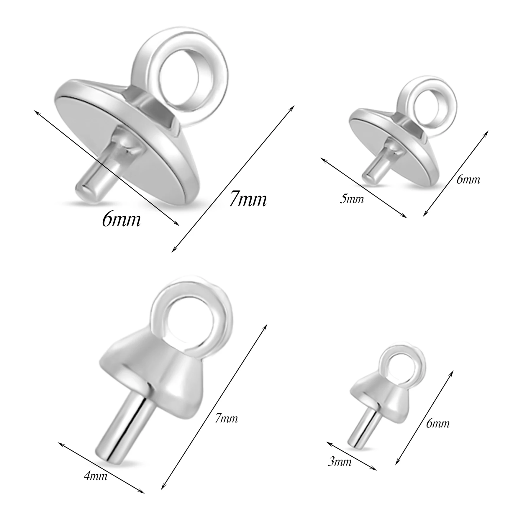 6pcs Stainless Steel Eye Pin Peg Bail Pearl Cup with Loop Connector Half-drilled Beads Charms for Making DIY Necklace Pendant