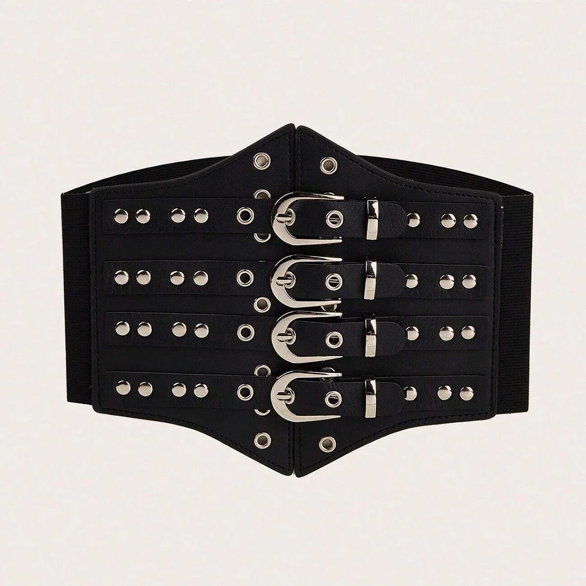 

High Quality Female Wide Y2K Black Elastic Designer Belts For Women Waist Goth Rivet Stretch Corset Belt Dress Cummerbunds Big