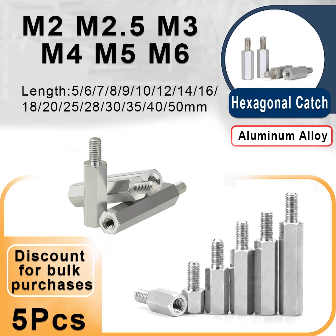 

5PCS Aluminum Alloy Standoff PCB Support Male Female Hex Board Spacing Screw Column Pillars Spacers Bolt M2 M2.5 M3 M4M5M6M8M10