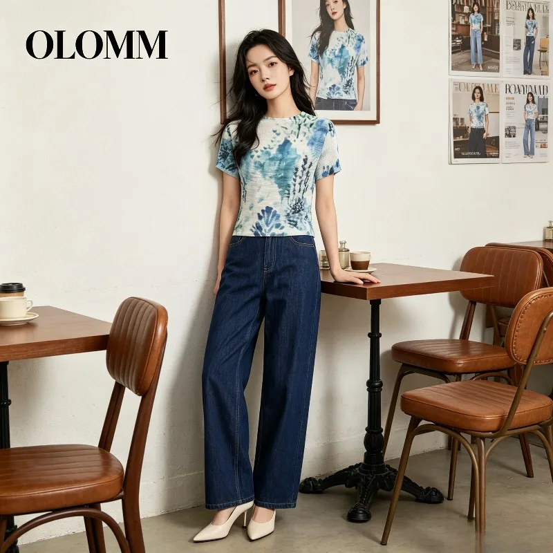 Miyake Pleated New 2026 Summer Simple Fashion Gradient Pleated Short Sleeve Top Versatile Casual T-Shirt Women's Clothing Pleat