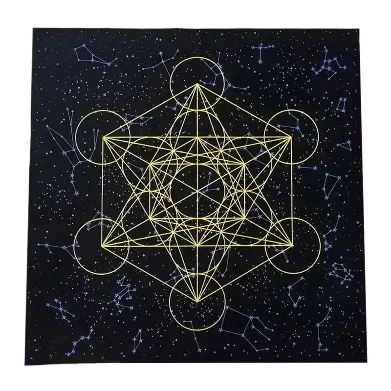 Tarot Altar Cloth Purple Black Metatron Cube Starry Sky Mat for Tarot Divination Wiccan Witch Ritual Decor