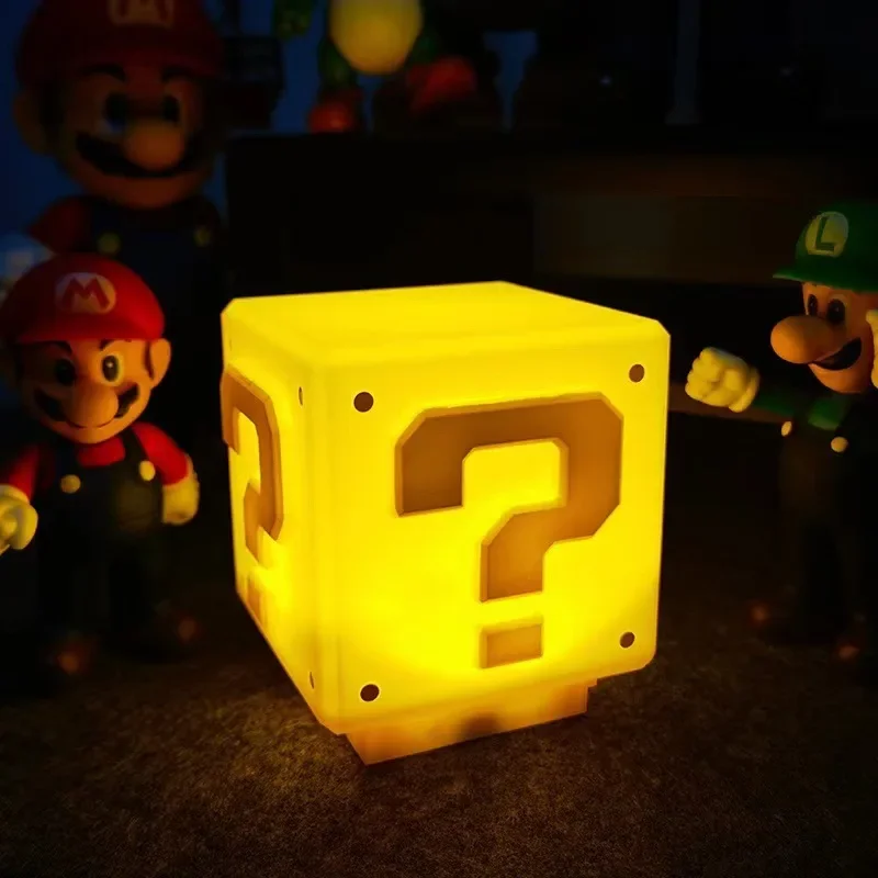 Super Mario Bros Anime Night Lamp LED Sound Question Mark Mushroom Light Action Figures Toy Cute Star Lights Kids Birthday Gift