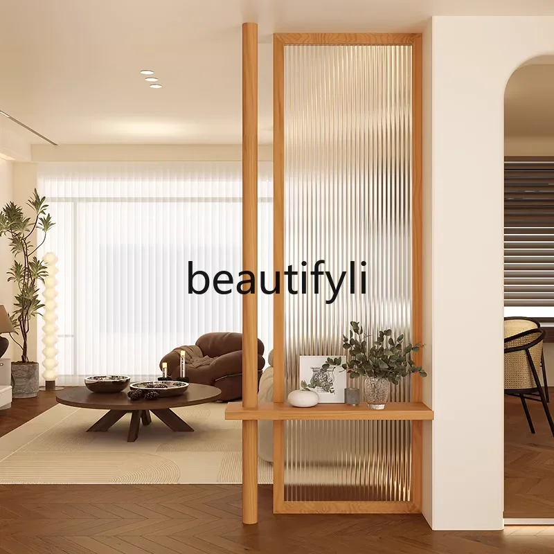 Retro all solid wood living room entrance Changhong glass partition Chinese style front door blocking screen can be customized