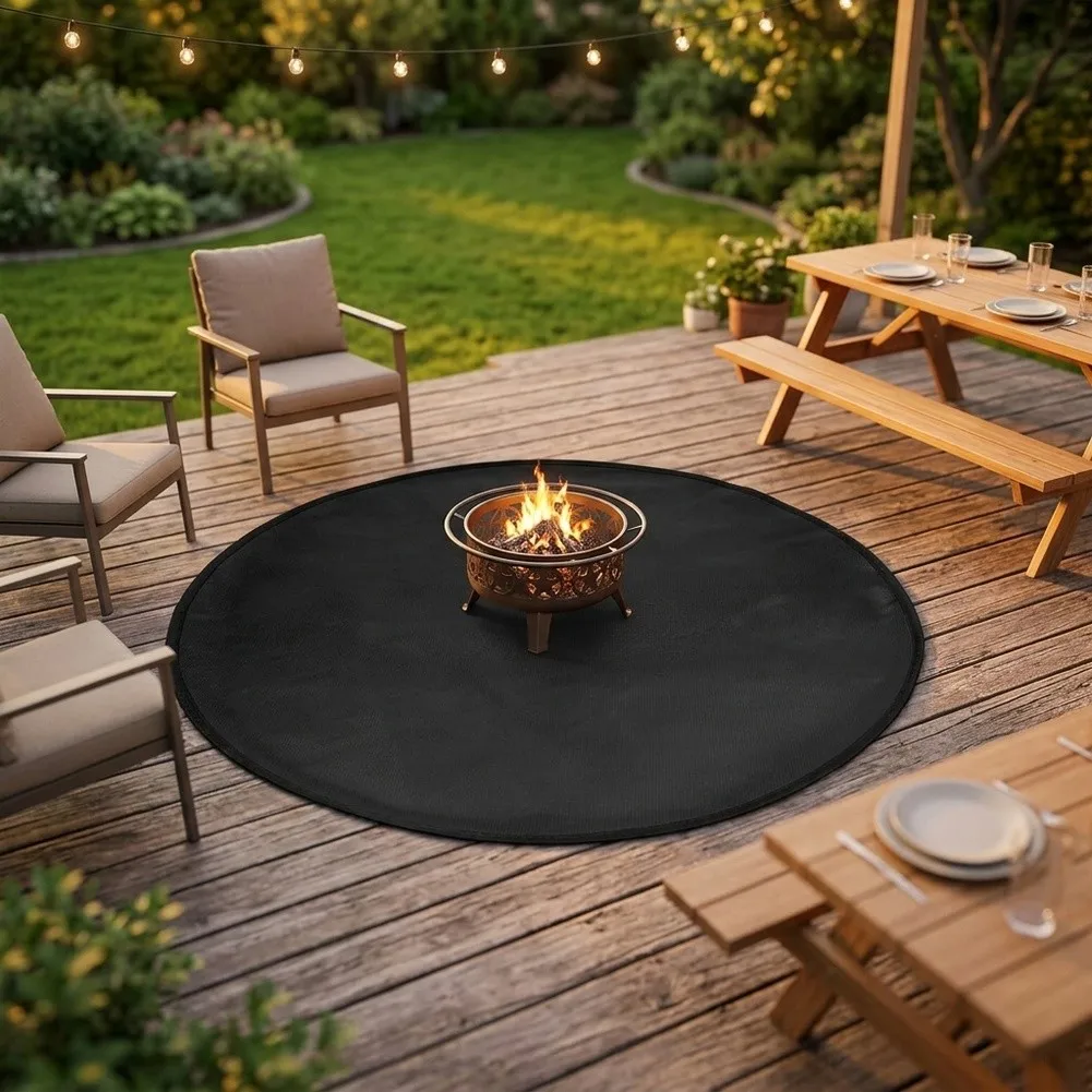 Flame Retardant Round BBQ Mat Heat Resistant for Patio Lawn Deck Grilling 24in 32in 36in Black Glass Fiber Outdoor Mat