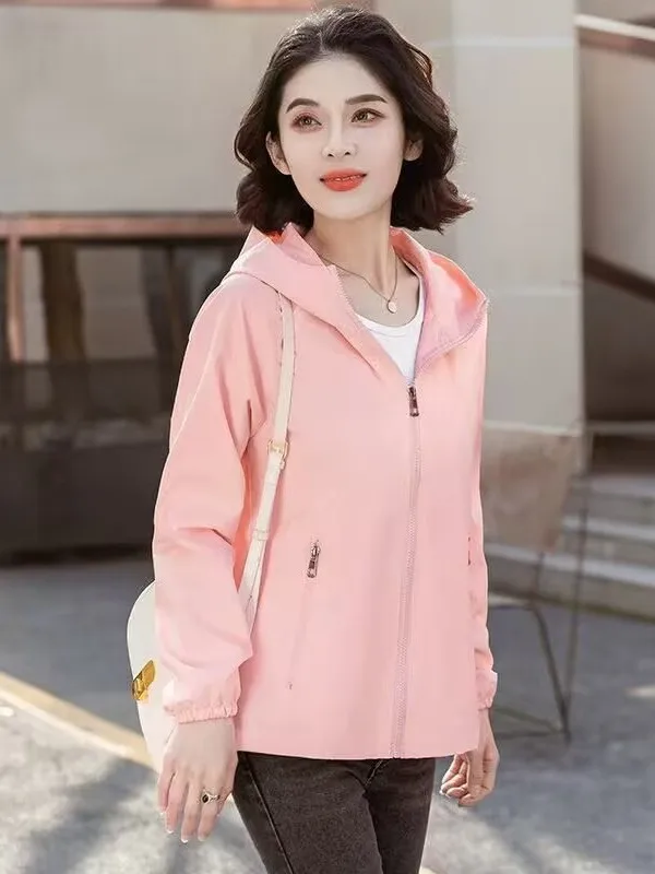Spring New Arrival Women's Short Coat Casual Outdoor Windproof Fleece Lined Zipper Pocket Hooded Jacket Commute Style