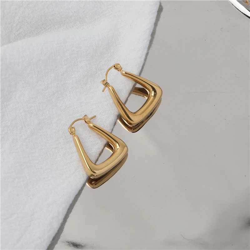 Joolim مجوهرات الراقية PVD بالجملة خمر الجوف هندسية هوب الفولاذ المقاوم للصدأ القرط للنساء #5