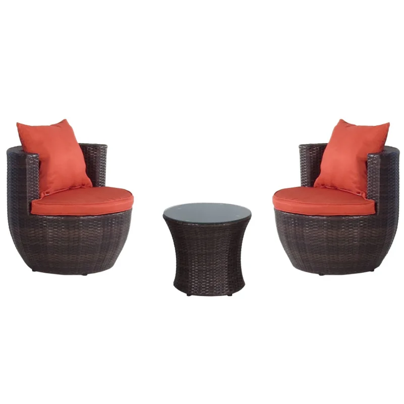Three-piece set of balcony small tea table and chair and coffee table combination courtyard leisure rattan chair furniture