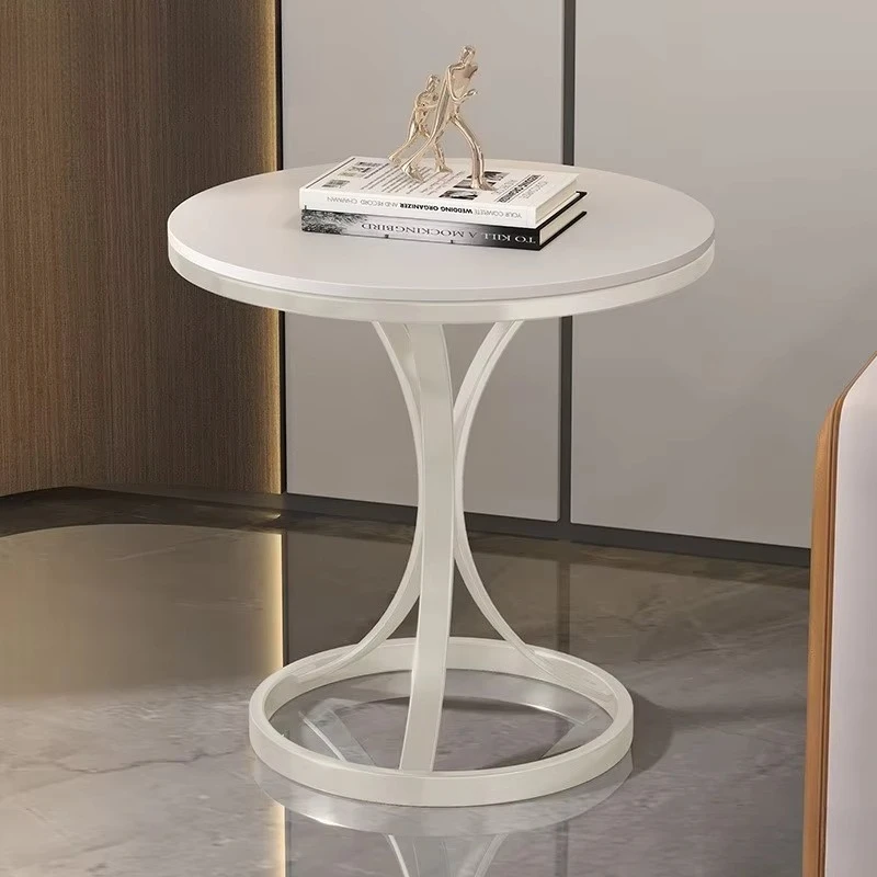 #Modern White Gold Coffee Table with Marble Tabletop and Metal Frame Adjustable Small Side/Bedside