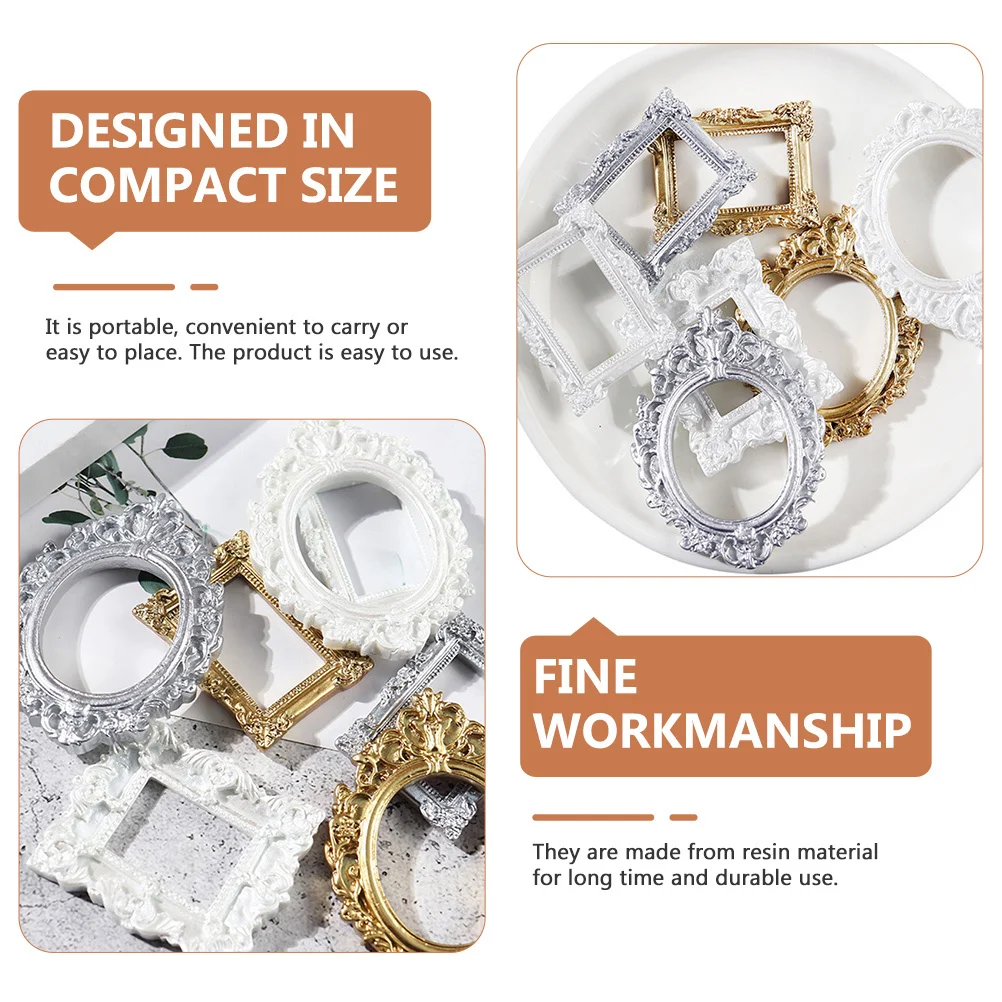 14 szt. Ręcznie Robione Mini Ramki w Stylu Barokowym, Dekoracyjne Uchwyty do Rękodzieła DIY, Kompaktowe Ramki z Żywicy, Ozdoby w Stylu Vintage
