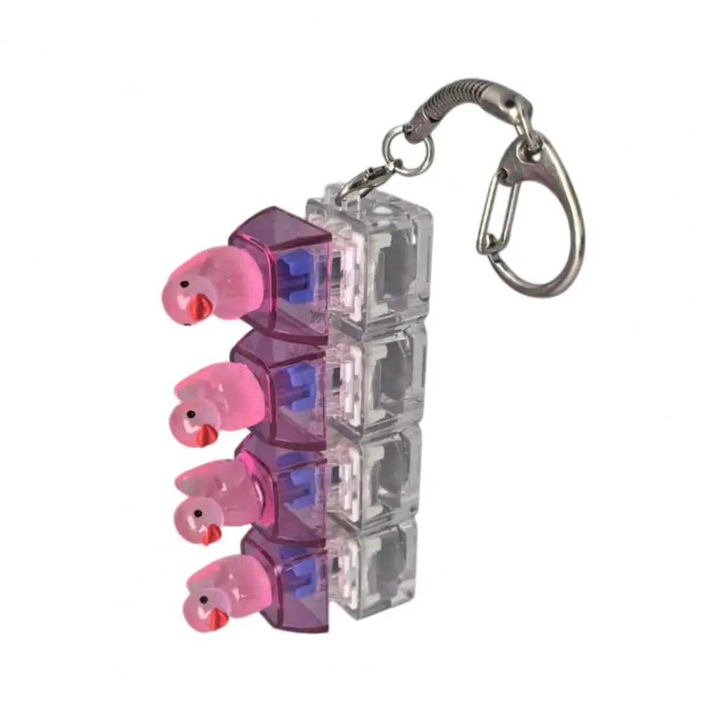 Decompression Button Keychain Stress Relief Toys 4-key Duck Keyboard Fidget Toy with Led Light-up Buttons Mechanical for Stress