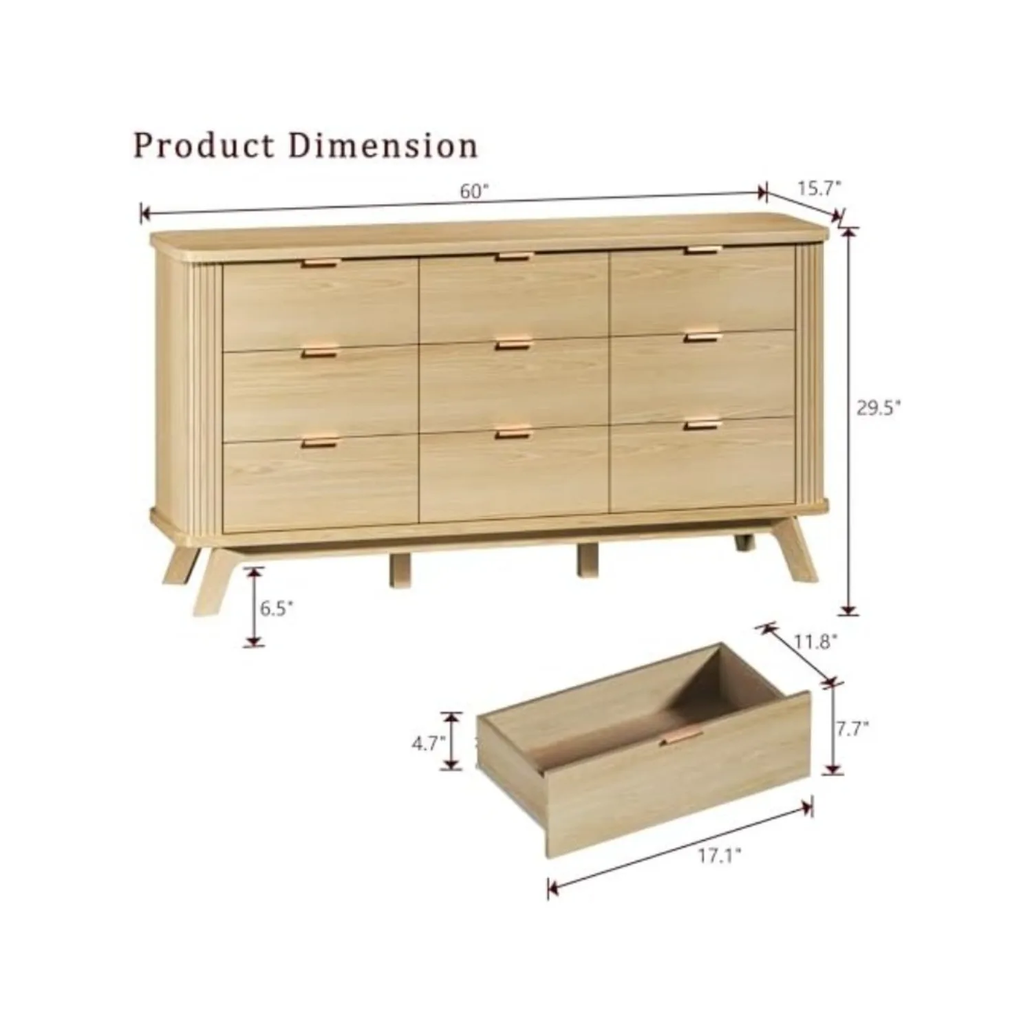 Fluted 9 Drawers Dresser, 60