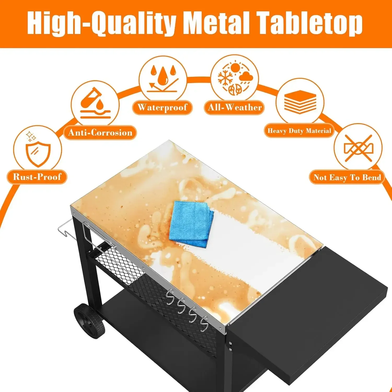 Hot SalseOutdoor Grill Table,Pizza Oven Stand Table,Three-Shelf Food Prep And Work Cart Table