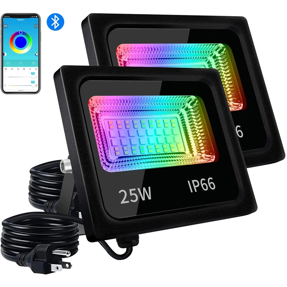 RGB Smart LED Floodlight Bluetooth APP Control Flood Light 15/25/50W Holiday Outdoor Stage Party Garden Lawn Landscape Spotlight