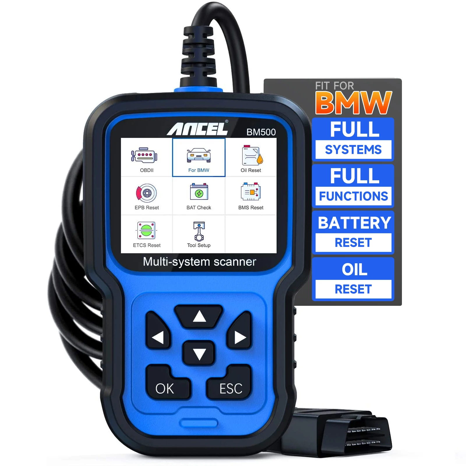 OBD2 Scanner for BMW & MINI Battery Registration EPB Oil Throttle & PCM Resets ANCEL Full System Diagnostics Engine Tool