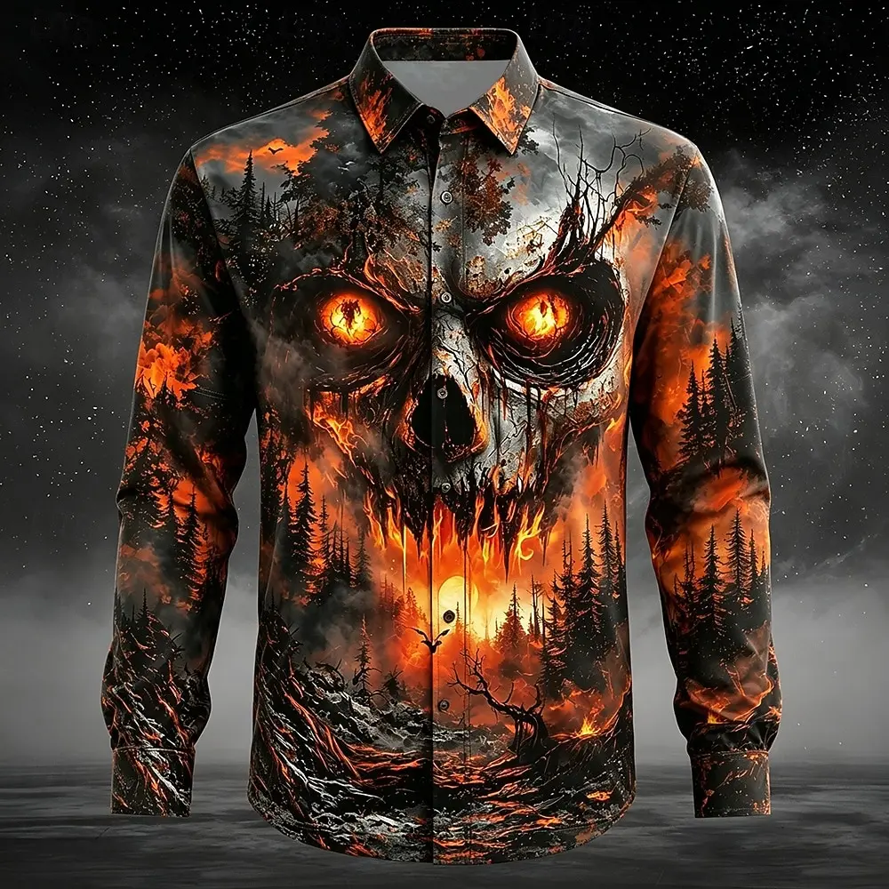 Halloween Men's Cool Skulls Shirt Button Up Shirt Long Sleeve Dark Gothic Style Streetwear Holiday Shirts
