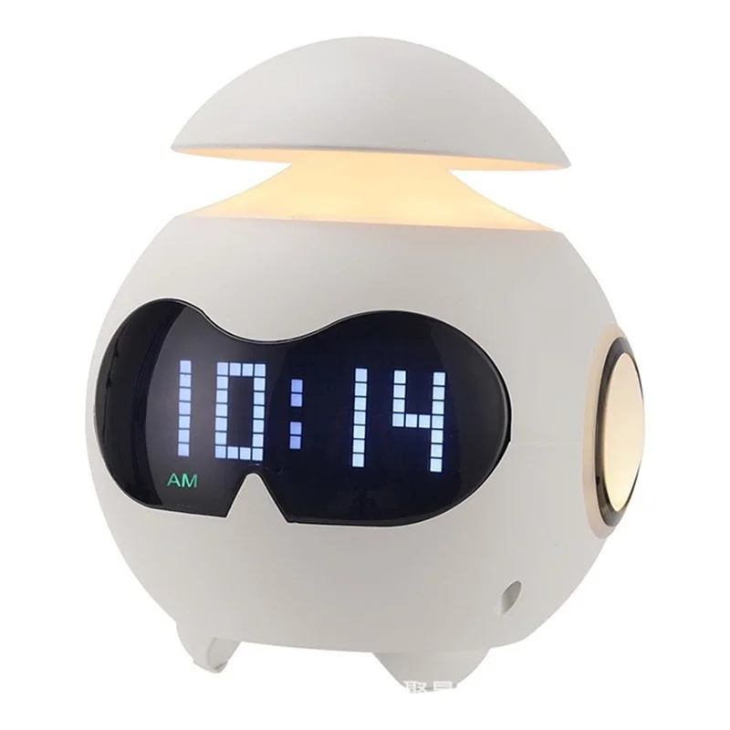 ABSQ-Alarm Clock With Emoji, Kids Wake Up Function, Adjustable Night Light And Mini Bluetooth Speaker For Friends Gift