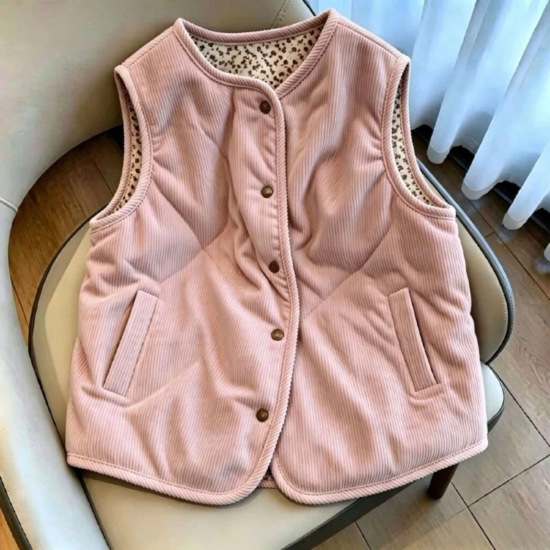 Premium Minority Corduroy Patchwork Vests Plaid Print Loose All-match Jackets Slim Age Reduction Small Fellow Moda Coat