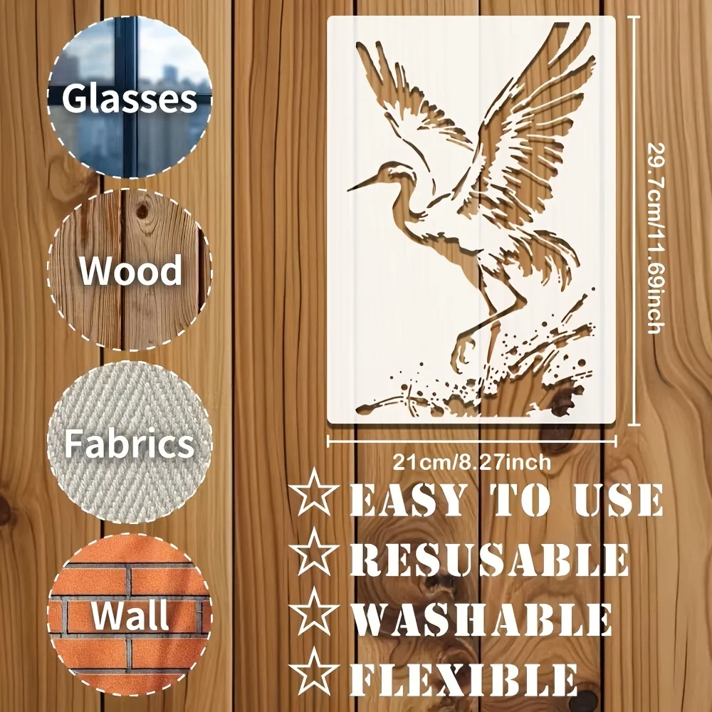 A4 29 *21cm Red-crowned crane DIY Stencils Wall Painting Scrapbook Coloring Embossing Album Decorative Paper Card Template.wall