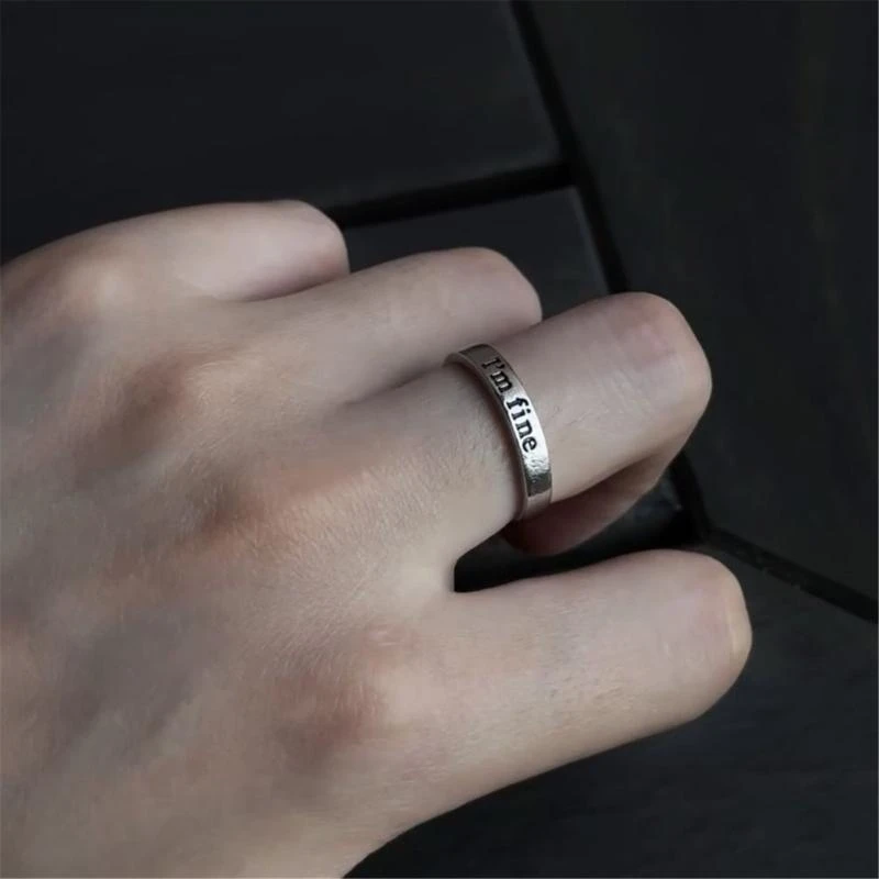 Unique I'm Fine Save Alloy Ring Representing Strength and Light Finger Ring Everyday Wear Jewelry Motivational Gift