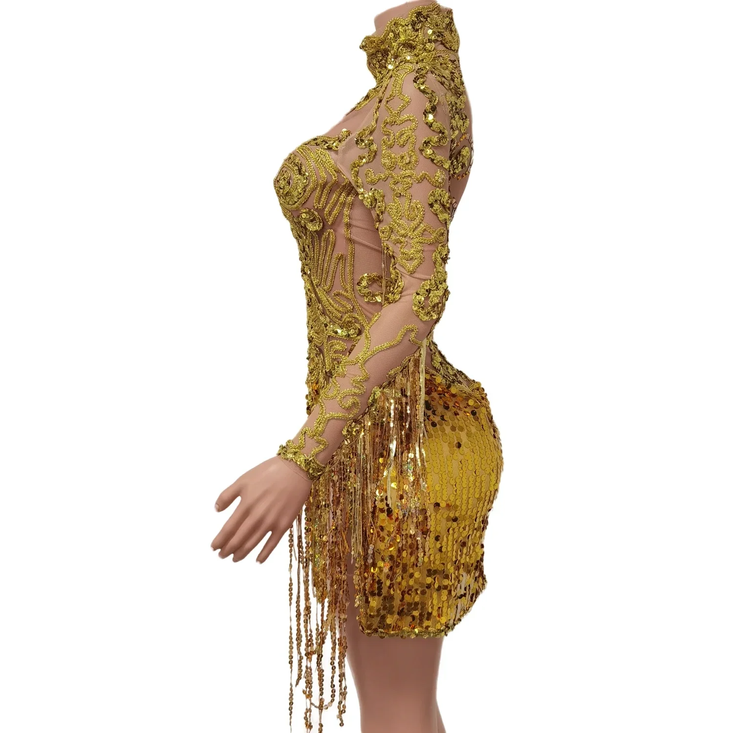 

Shining Sequins Tassels Split Short Dress Celebrate Party Fashion Dress Nightclub Singer Dancer Stage Dress Performance Costumes
