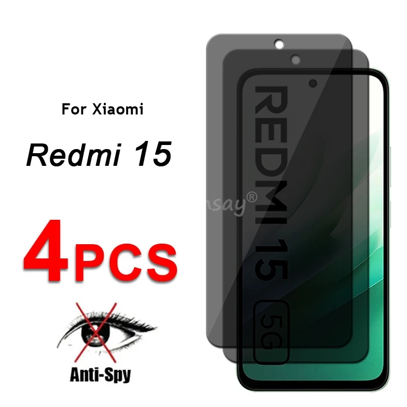 

Стекло для экрана конфиденциальности для Xiaomi Redmi 15, стекло, противошпионская защитная пленка для экрана, закаленное стекло Redmi 15, закаленная пленка Redmi 15,