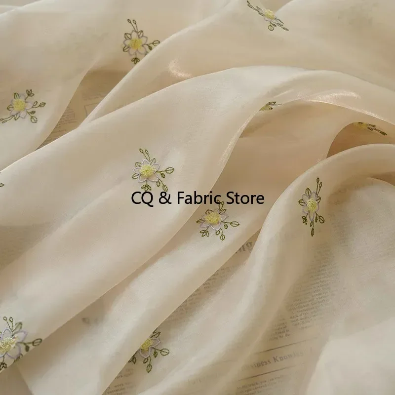 Spring And Summer Light Apricot Embroidered Flower Fabric Exquisite Women's Wear Soft Fabric Designer DIY Accessories