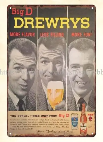 1950s Indiana Brewery Drewrys Beer metal tin sign new home wall art sign
