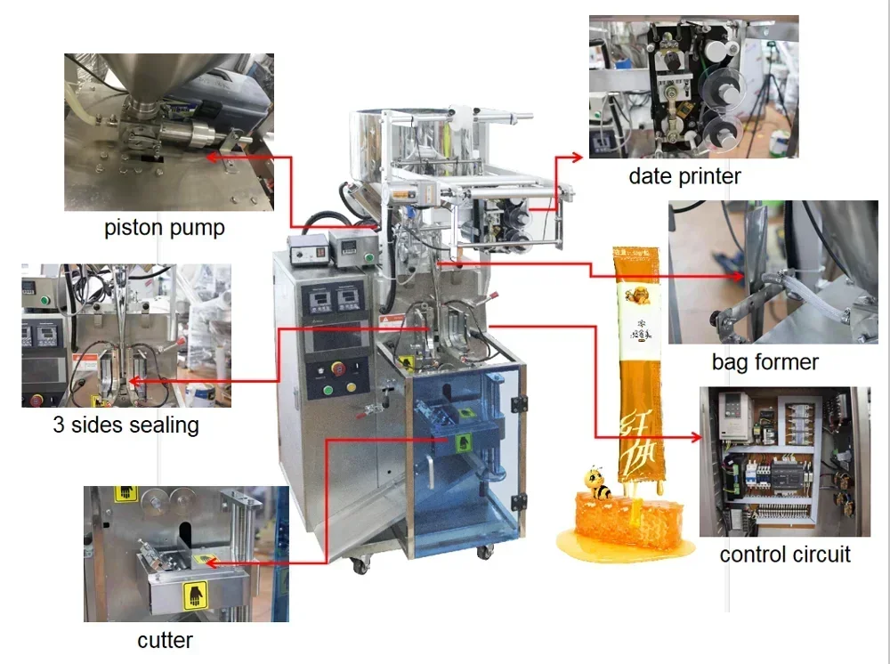 Maquina de envasado de miel automatic honey packing machine for honey liquid jerry small packet vertical packing machine