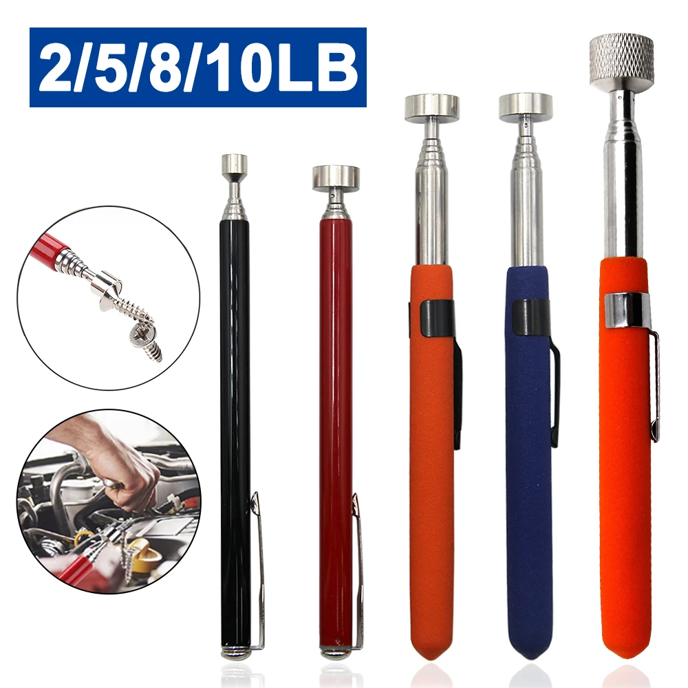 Strong Magnetic Suction Rod Orange Red Handle Magnetic Pickup Stainless Steel Antenna Retractable Suction Iron Rod