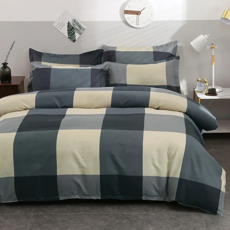 Checkered Duvet Set of 4 Pieces Printed Quilt Cover Sheet Bedding Twill Cashmere Kit Supplies 120 150 180 200 220 Bedcover