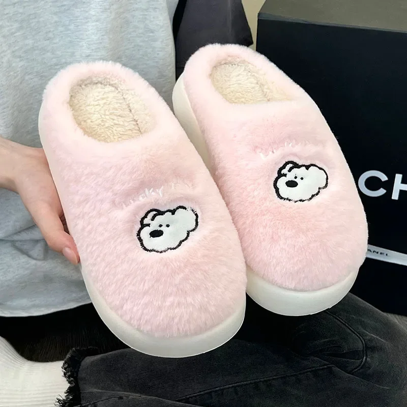 Winter Cotton Bear Plush Slippers Women Indoor Outdoor Wear Soft Thick Non-slip Warm Cute Design Fashion Versatile