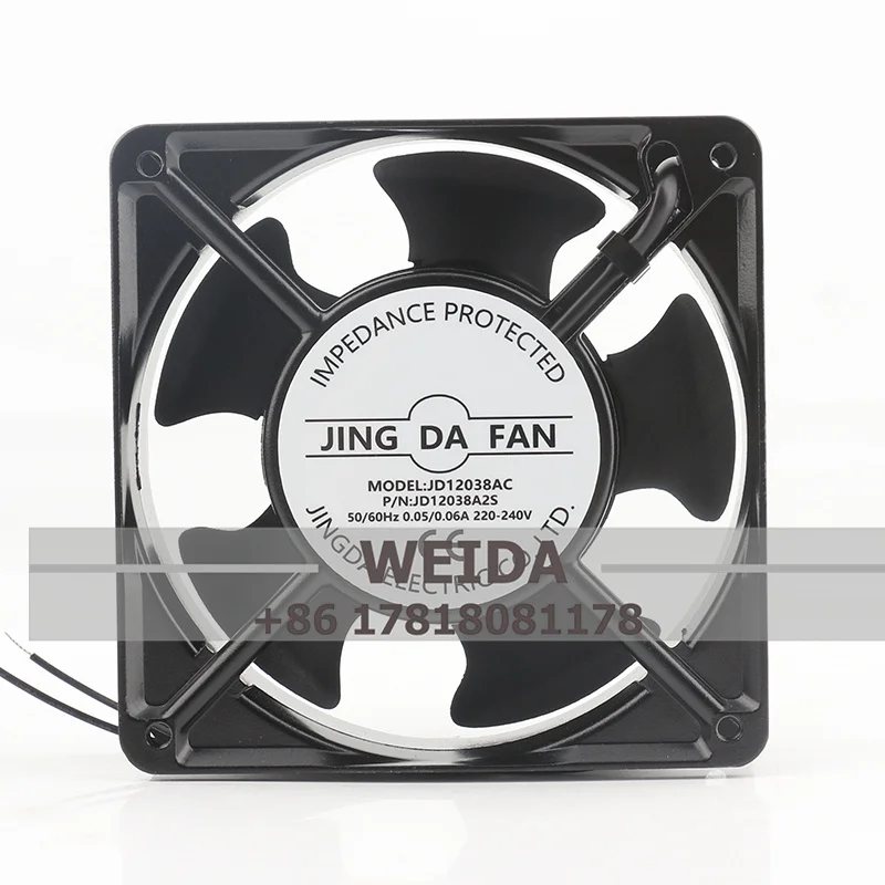 Kipas Pendingin Asli JING DA FAN AC 220-240V 0.05/0.06A 12CM Aliran Udara Tinggi Server Dua-kabel JD12038AC 12038 120X120X38MM
