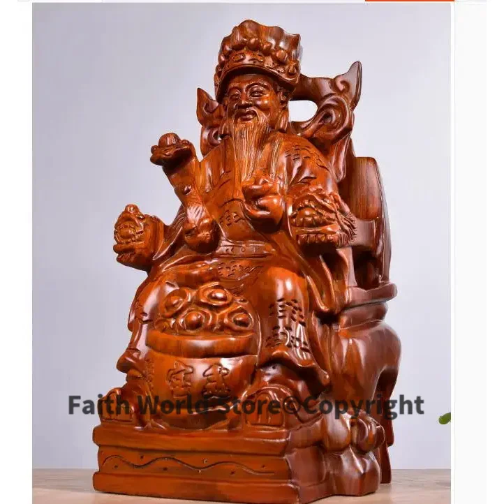 HOME Company store bring in wealth making money The God of wealth CAI SHEN YE Handmade Yellow pear wood carving Buddha statue