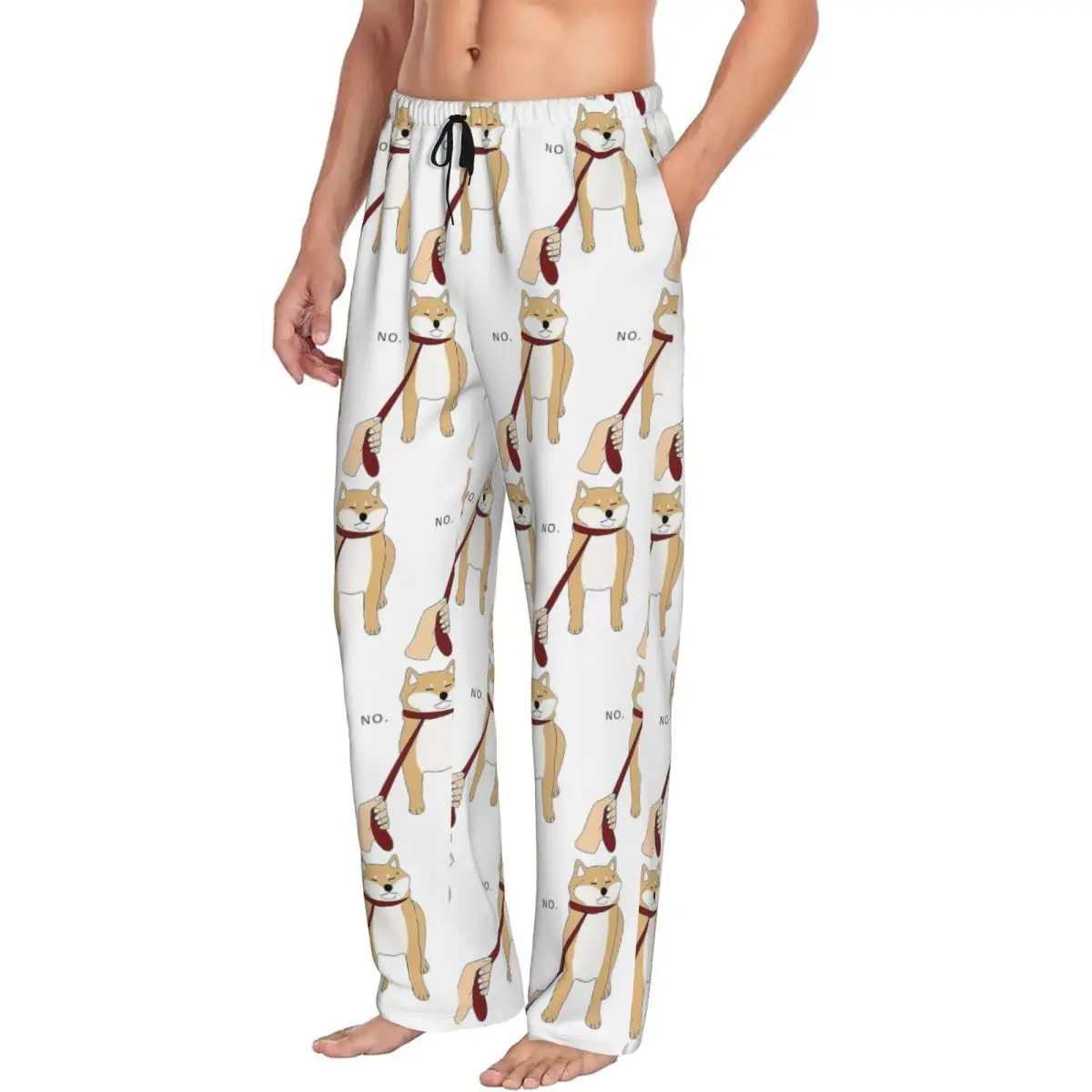 Custom Animal Shiba Inu Dogs Men Pajama Pants Lounge Sleep Sleepwear Bottoms with Pockets