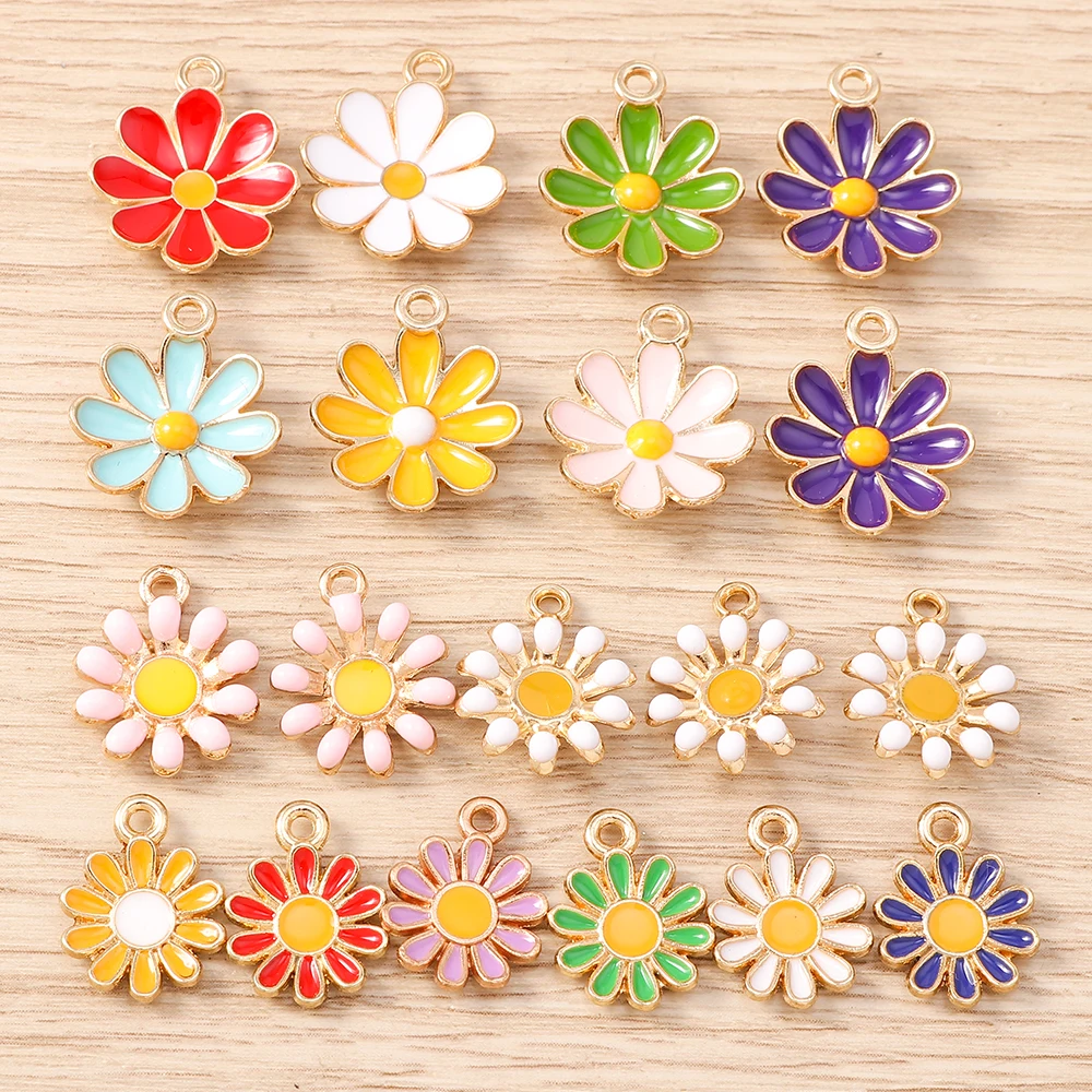Tusember 10 Stück vergoldete, bunte, niedliche Gänseblümchen-Anhänger für DIY-Schlüsselanhänger, Ohrringe, Armbänder, Schmuckherstellung und Zubehör – Detail 2