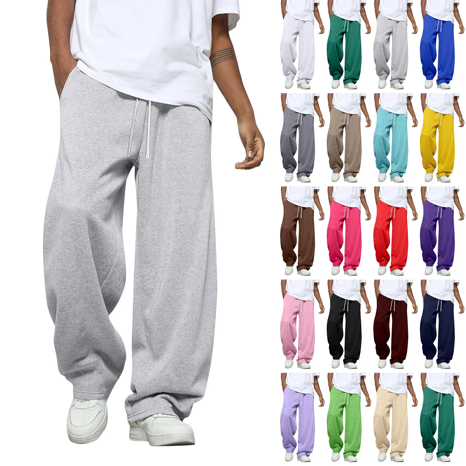 

Men'S Solid Color Loose Wide Leg Sweatpants Men'S Casual Fashion Sweatpants Waist Drawstring Straight Casual Pants Jogging Pants