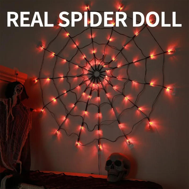 Diâmetro Solar Halloween Spider Web Lights, 50 LED, 8Mode, Spider Net Lights, Festa, Quintal, Jardim, Bar, Decoração da casa assombrada